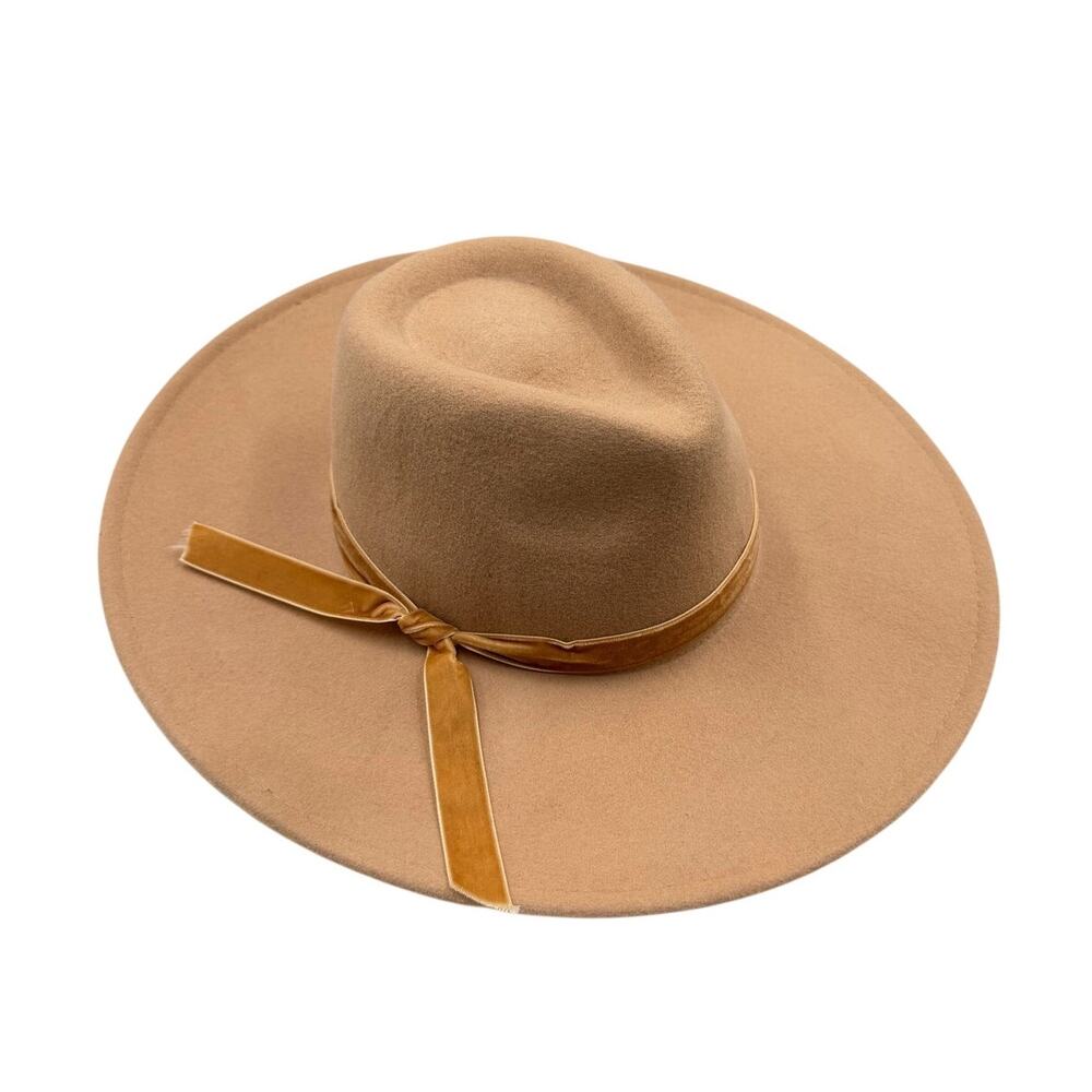 Scala Calista OS Wool Felt Wide Brim Velvet Ribbon Tie Tan Adjustable Fedora Hat